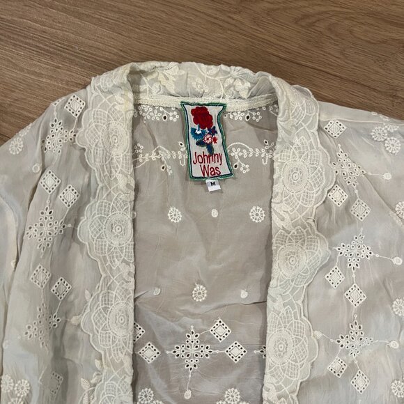 Johnny Was White Embroidered Cardigan Kimono Size Medium - Picture 6 of 7